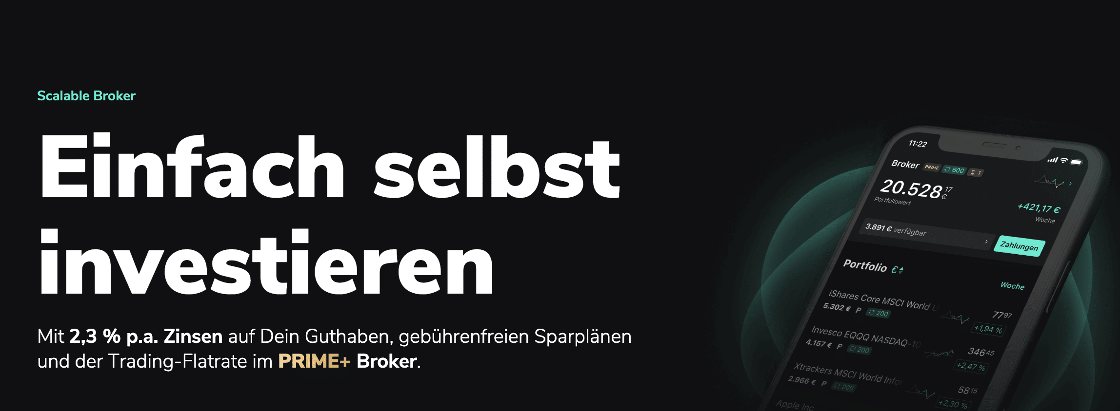 Scalable Capital verspricht 2,3 % Zinsen für PRIME+-Abonnenten