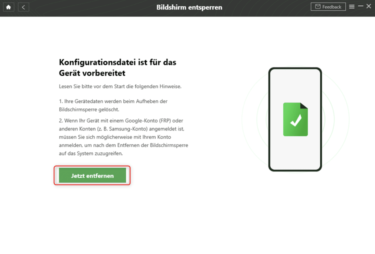 „Jetzt entfernen“